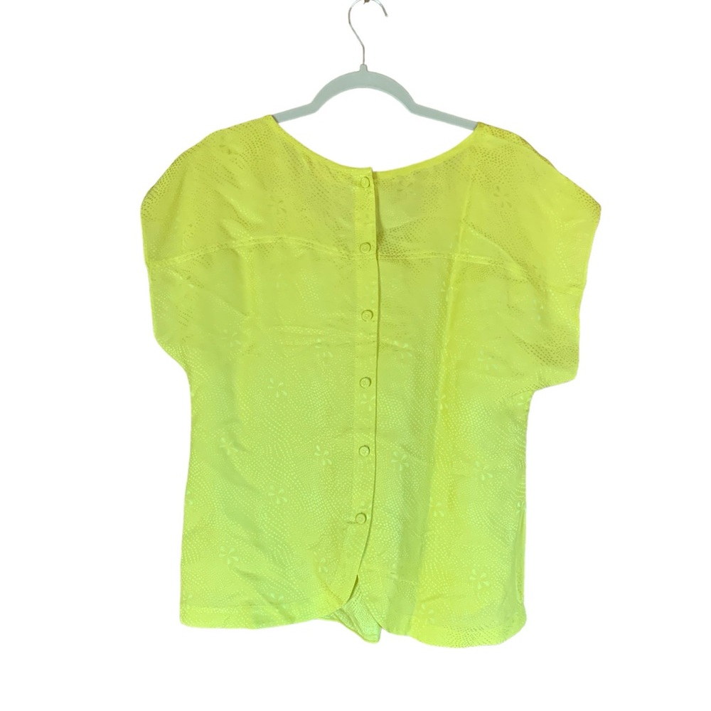 Rebecca Taylor women’s yellow green short sleeve blouse size 12 office career - Picture 3 of 13